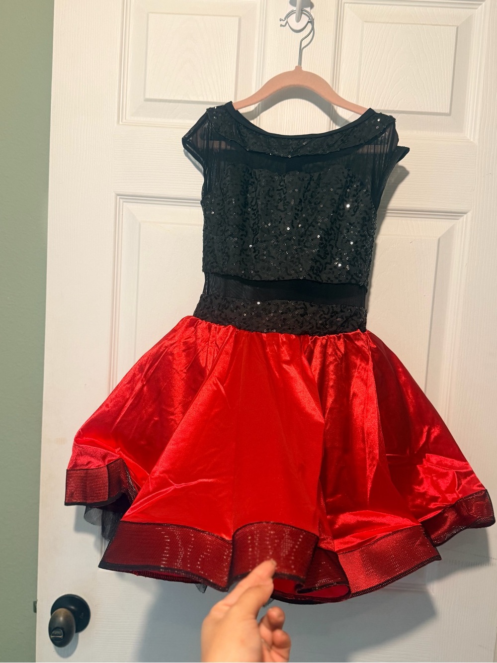 Weissman Black Sequin Bodice with Red Satin Full Skirt Dress